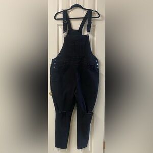 SHEIN Curve Black Denim Overalls With distressed Knees Size 2XL